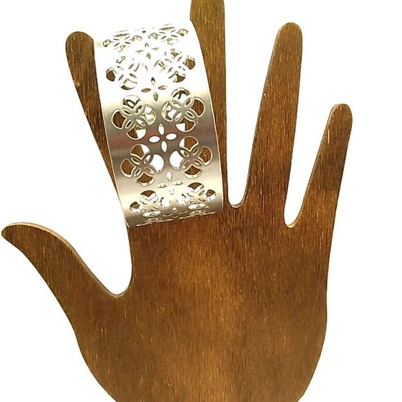 Silver-tone Wide Laser Cut Cuff Bracelet - Picture 5 of 7